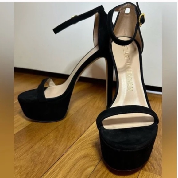 Stuart Weitzman Nudist Hollywood Platform Heels - Black Suede Sz 7 - Picture 4 of 9